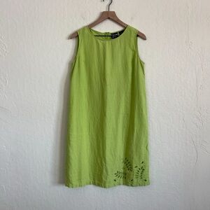 Crossing Pointe 100% Linen Sleeveless Eyelet Cutout Midi Dress Medium Lime Green